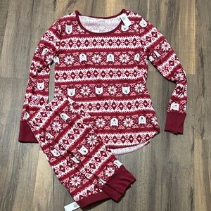 NWT Cozy Red and White holiday print women’s waffle  Pajamas